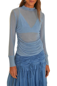 Blouse à manches longues en tulle - Bleu