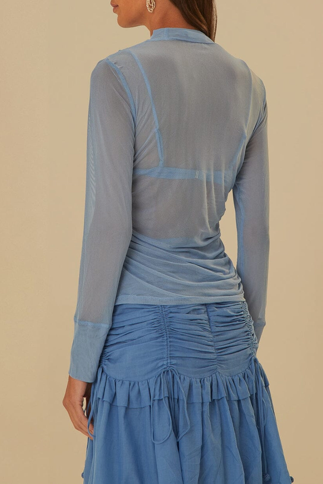 Blouse à manches longues en tulle - Bleu