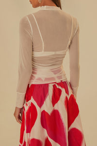 Blouse à manches longues en tulle - Blanc