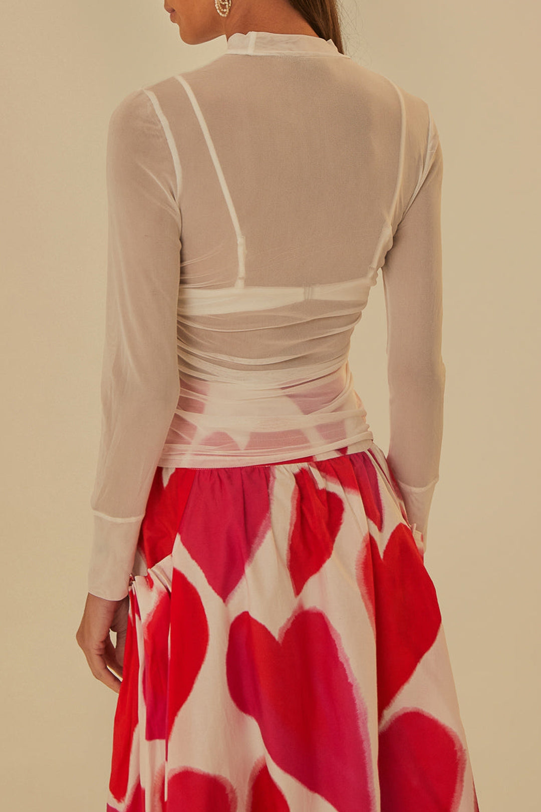 Blouse à manches longues en tulle - Blanc