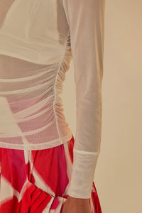 Blouse à manches longues en tulle - Blanc
