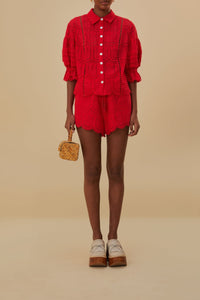 Blouse à œillets Ananas en coton - Rouge