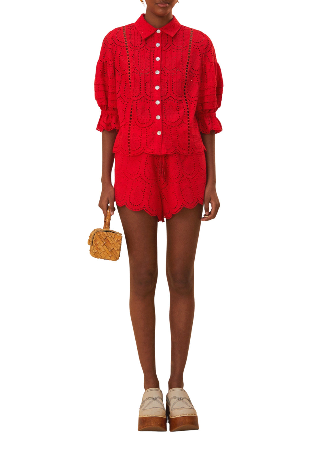 Blouse à œillets Ananas en coton - Rouge