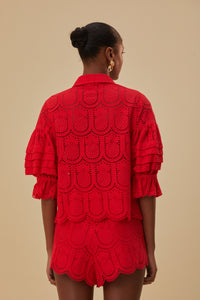 Blouse à œillets Ananas en coton - Rouge