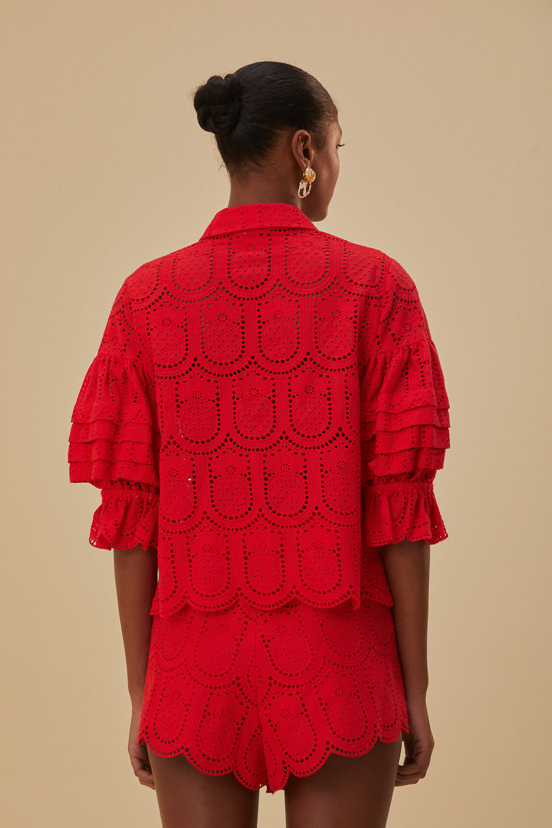 Blouse à œillets Ananas en coton - Rouge