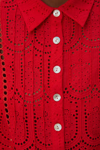 Blouse à œillets Ananas en coton - Rouge