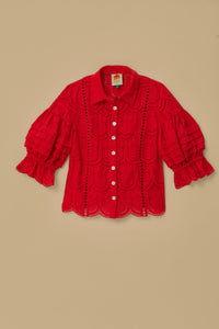 Blouse à œillets Ananas en coton - Rouge