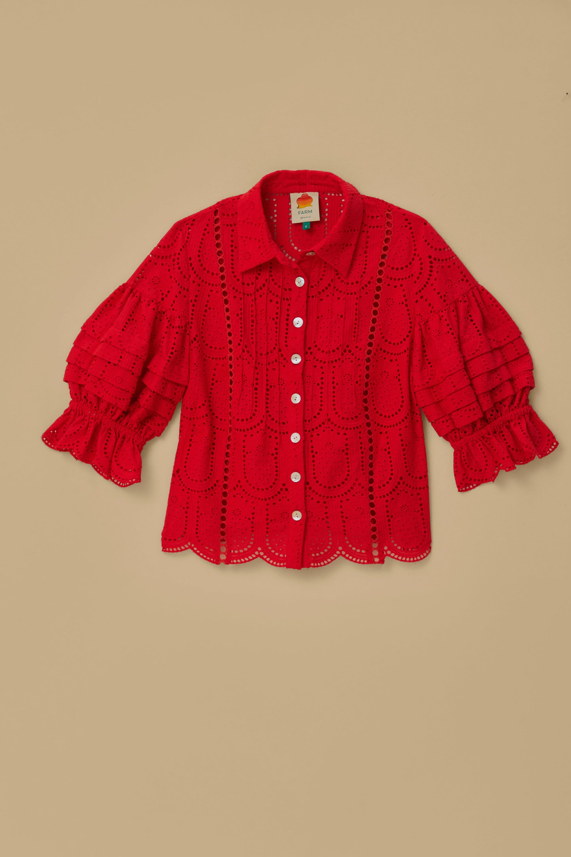 Blouse à œillets Ananas en coton - Rouge