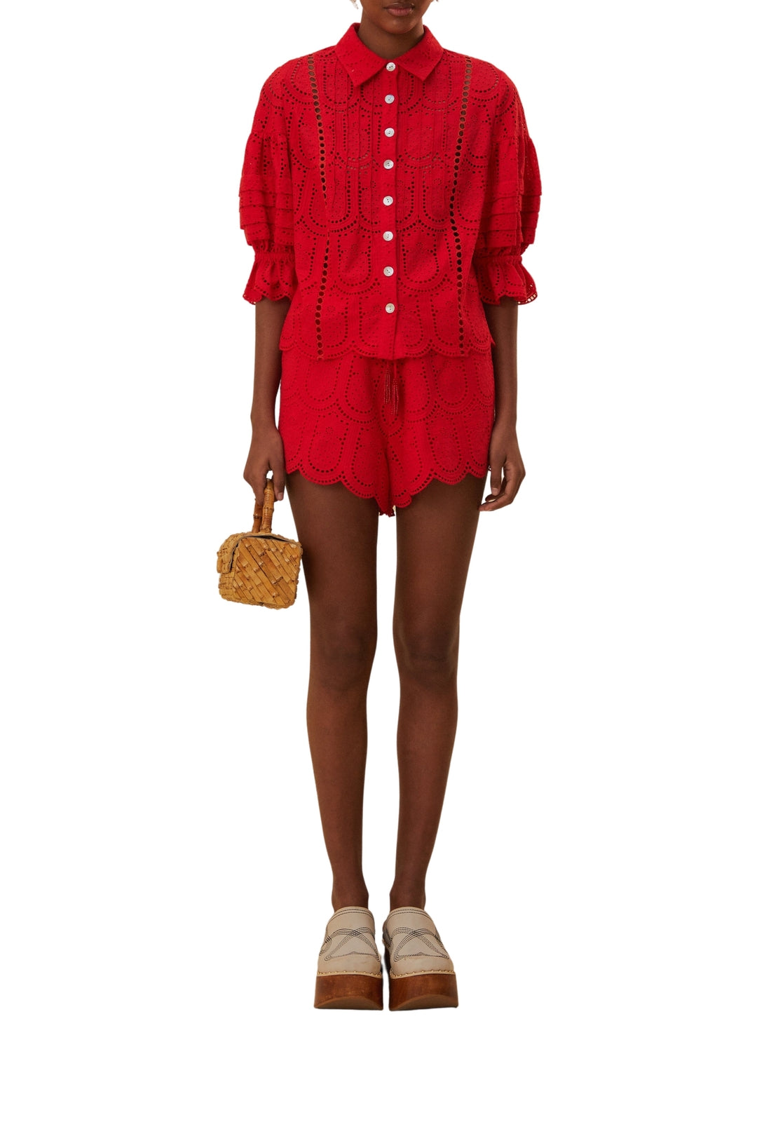 Short Ananas à œillets en coton - Rouge