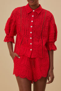 Short Ananas à œillets en coton - Rouge