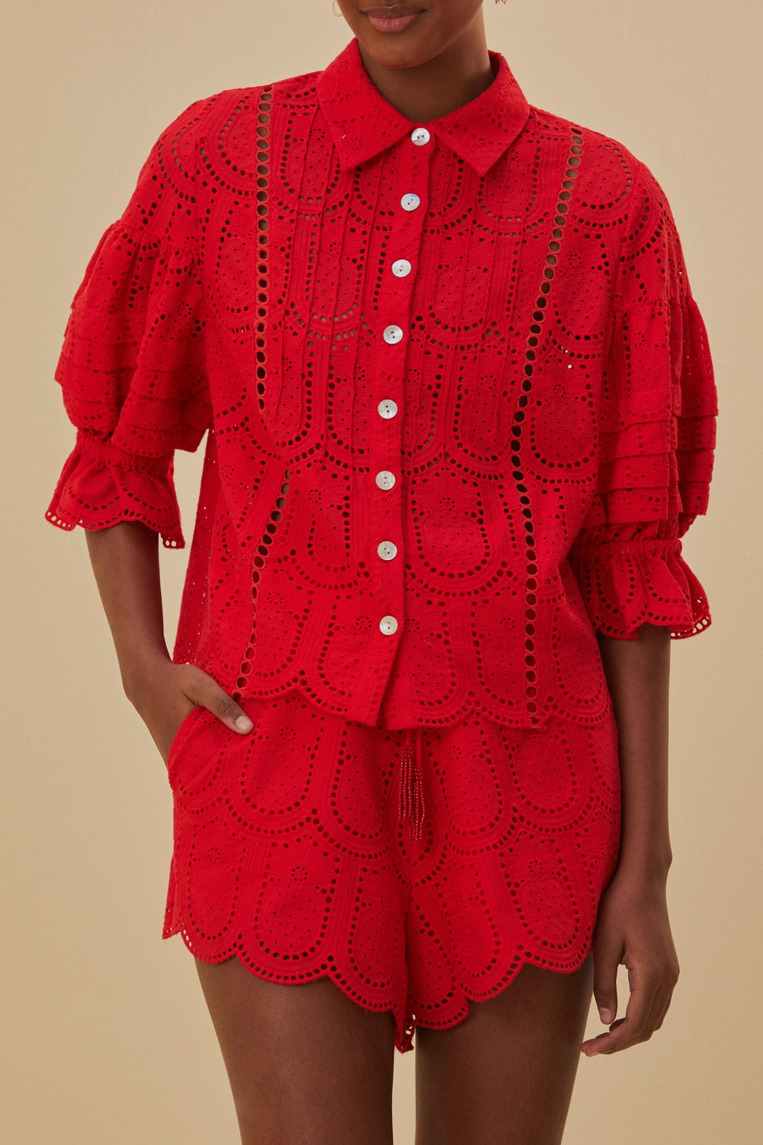 Short Ananas à œillets en coton - Rouge