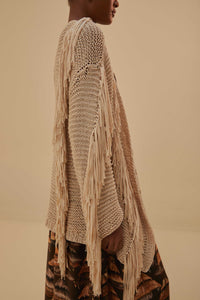 Cardigan à rayures et franges - Beige