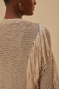 Cardigan à rayures et franges - Beige