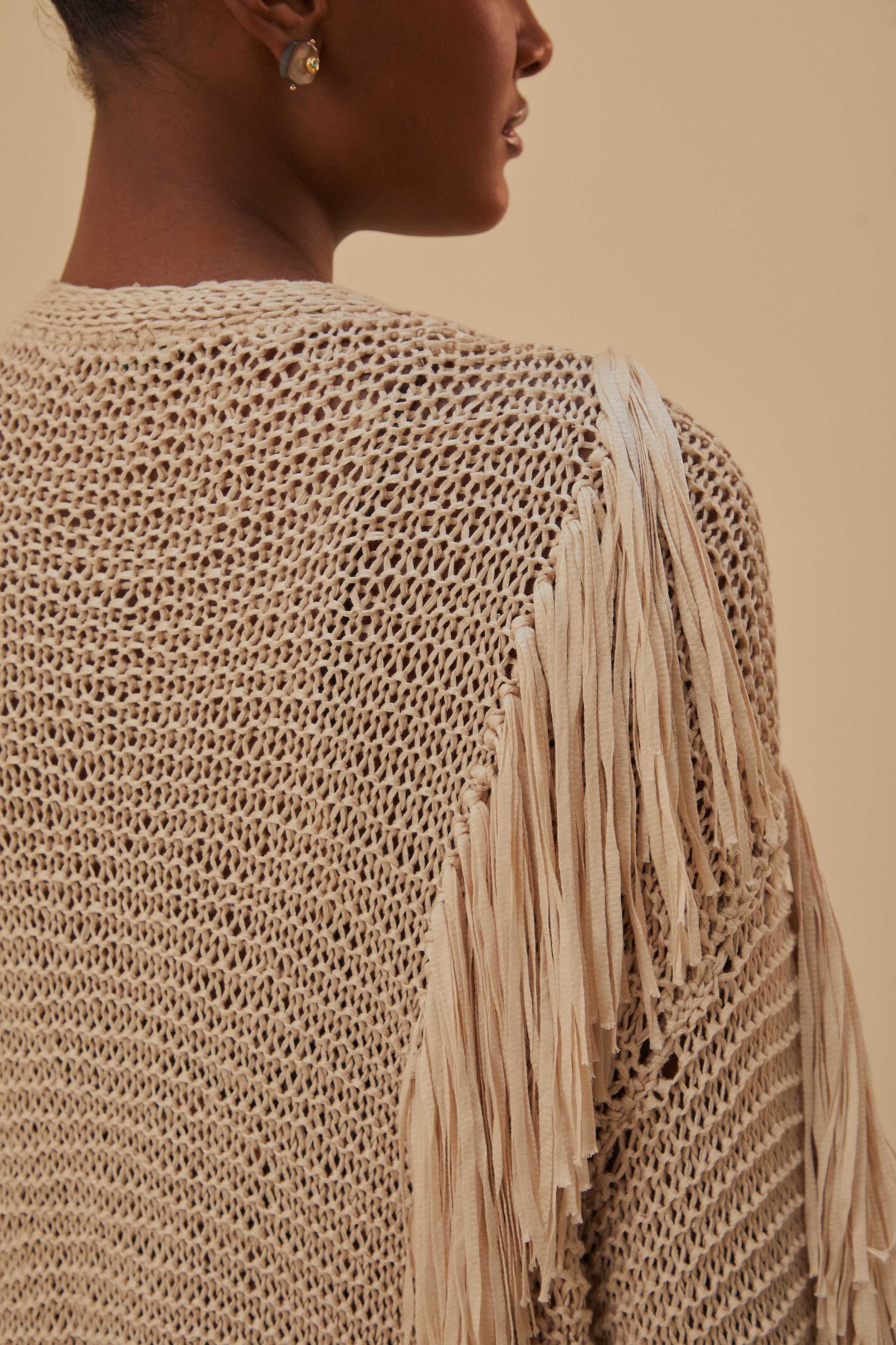 Cardigan à rayures et franges - Beige