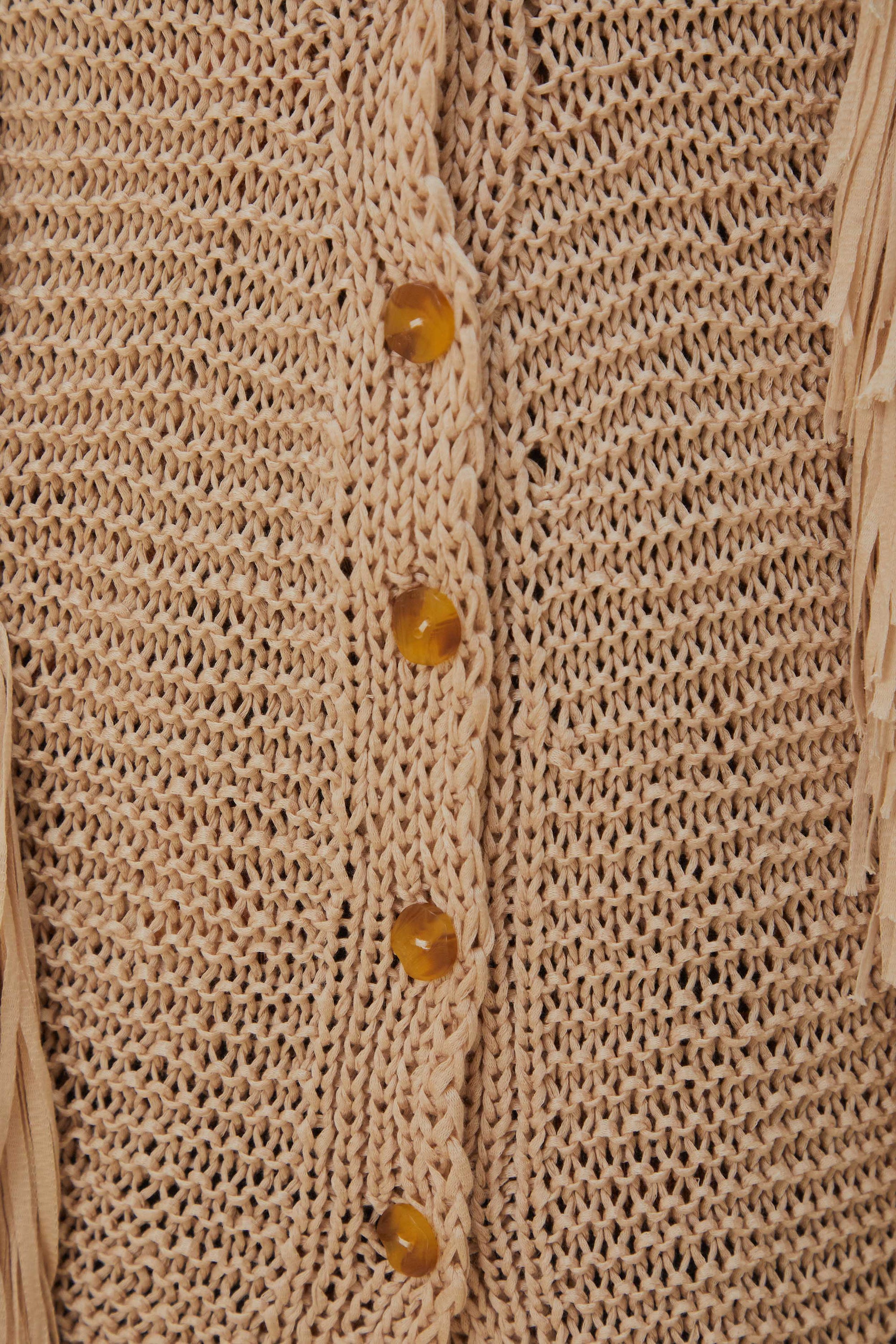 Cardigan à rayures et franges - Beige