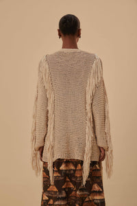 Cardigan à rayures et franges - Beige