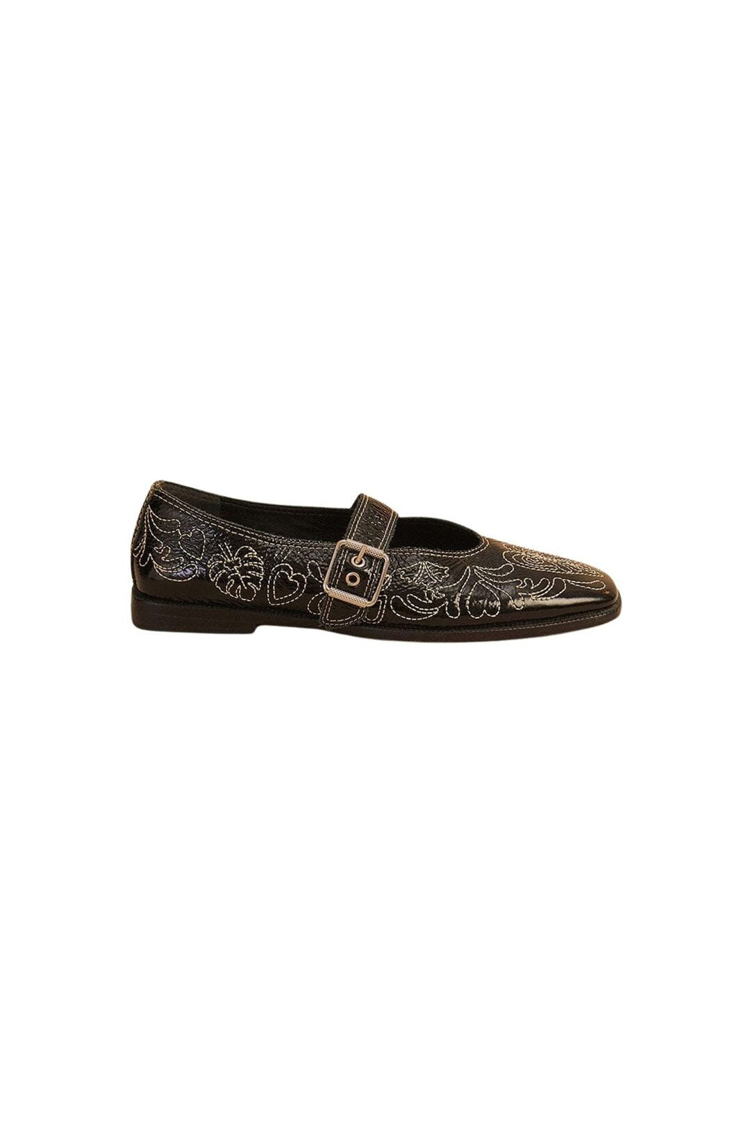 Ballerines brodées en cuir - Noir