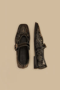 Ballerines brodées en cuir - Noir