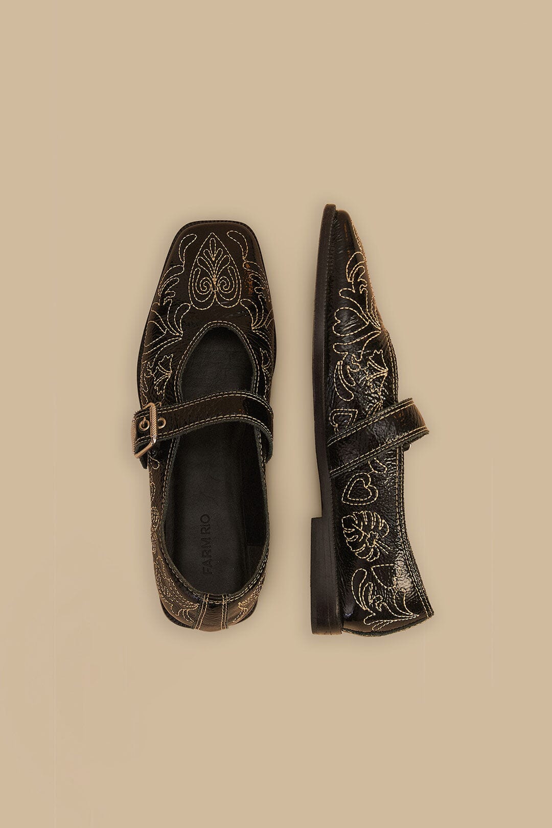 Ballerines brodées en cuir - Noir