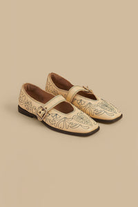 Ballerines brodées en cuir - Beige