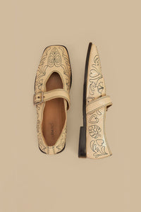 Ballerines brodées en cuir - Beige
