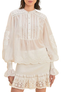 Blouse à manches longues en coton - Blanc