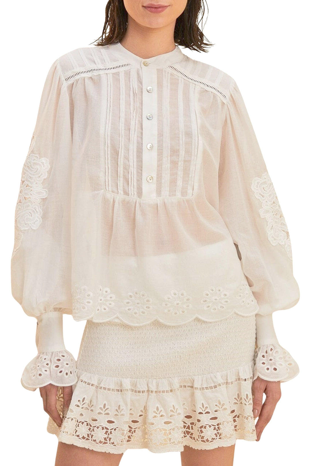 Blouse à manches longues en coton - Blanc