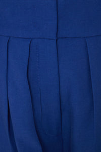 Short taille haute plissé en coton - Bleu