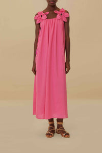 Robe longue sans manches à motifs floraux en coton - Rose