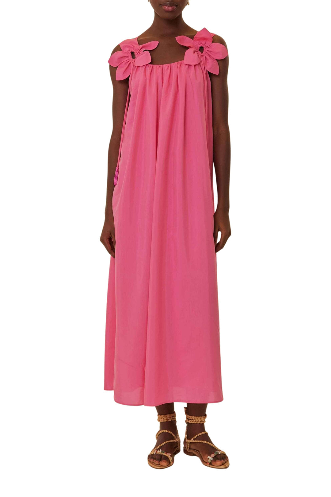 Robe longue sans manches à motifs floraux en coton - Rose