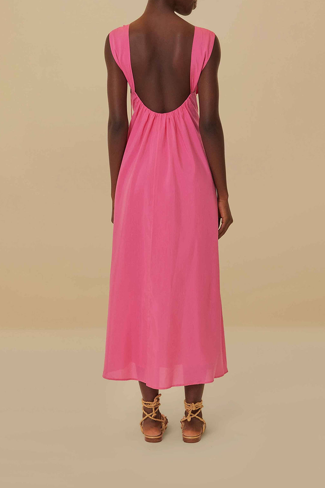Robe longue sans manches à motifs floraux en coton - Rose