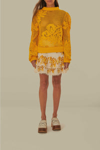 Pull brodé en maille de coton - Jaune