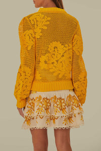 Pull brodé en maille de coton - Jaune