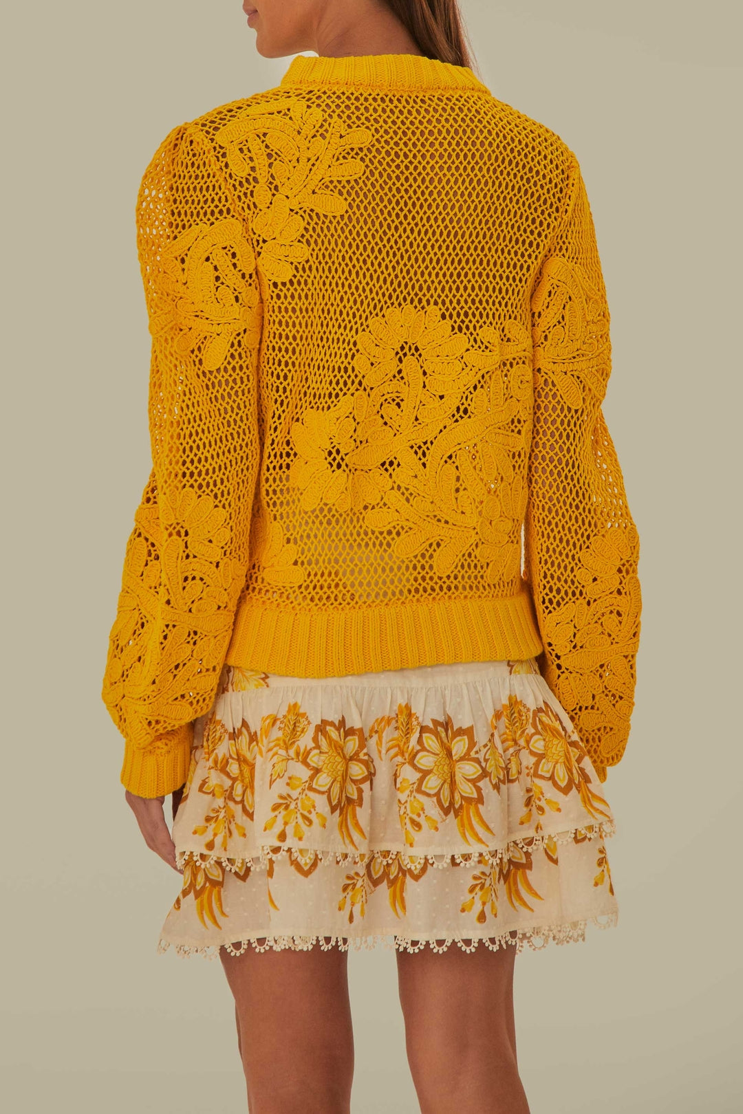 Pull brodé en maille de coton - Jaune