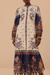 Robe midi Ainika à manches longues en coton - Blanc