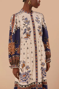 Robe midi Ainika à manches longues en coton - Blanc