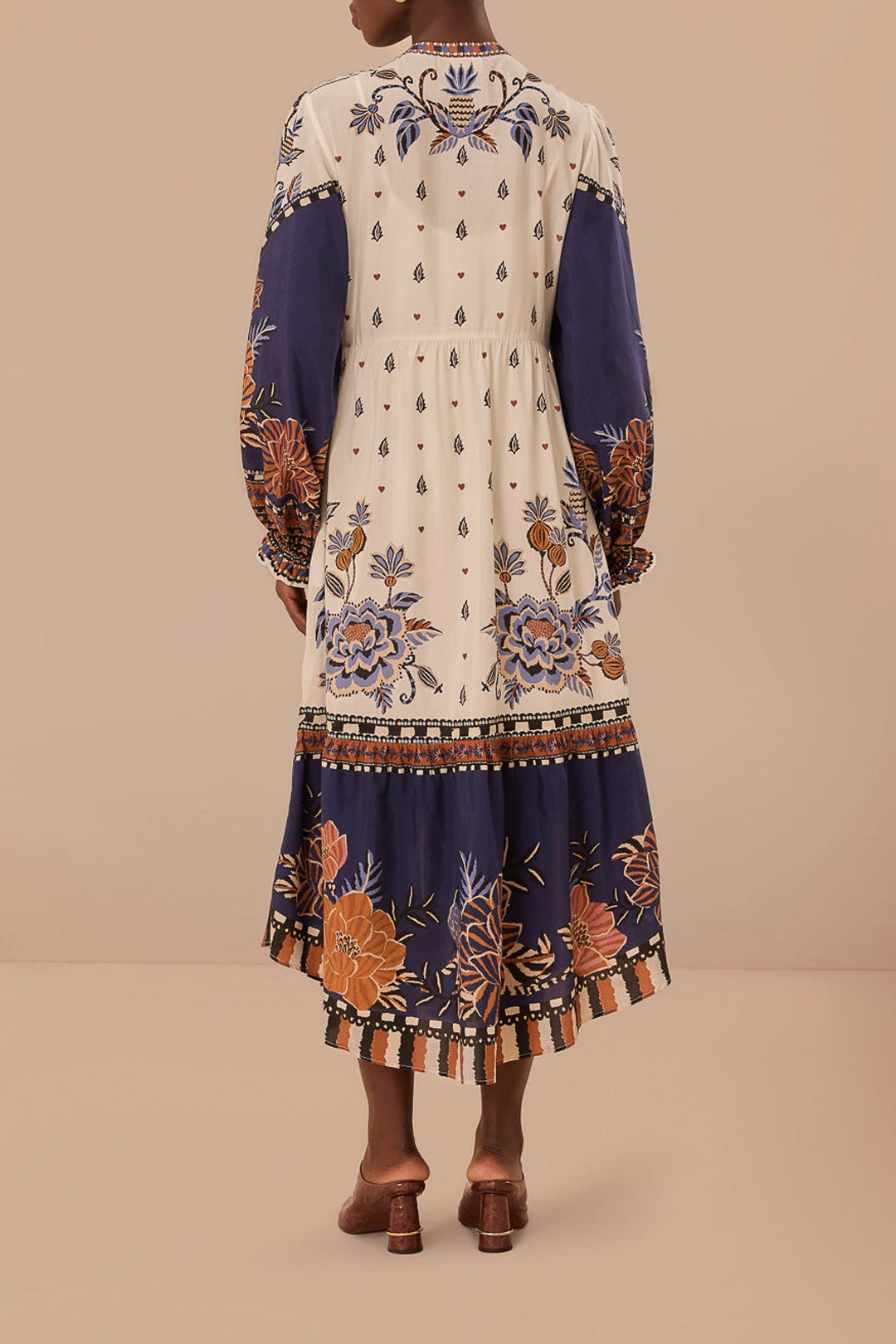 Robe midi Ainika à manches longues en coton - Blanc