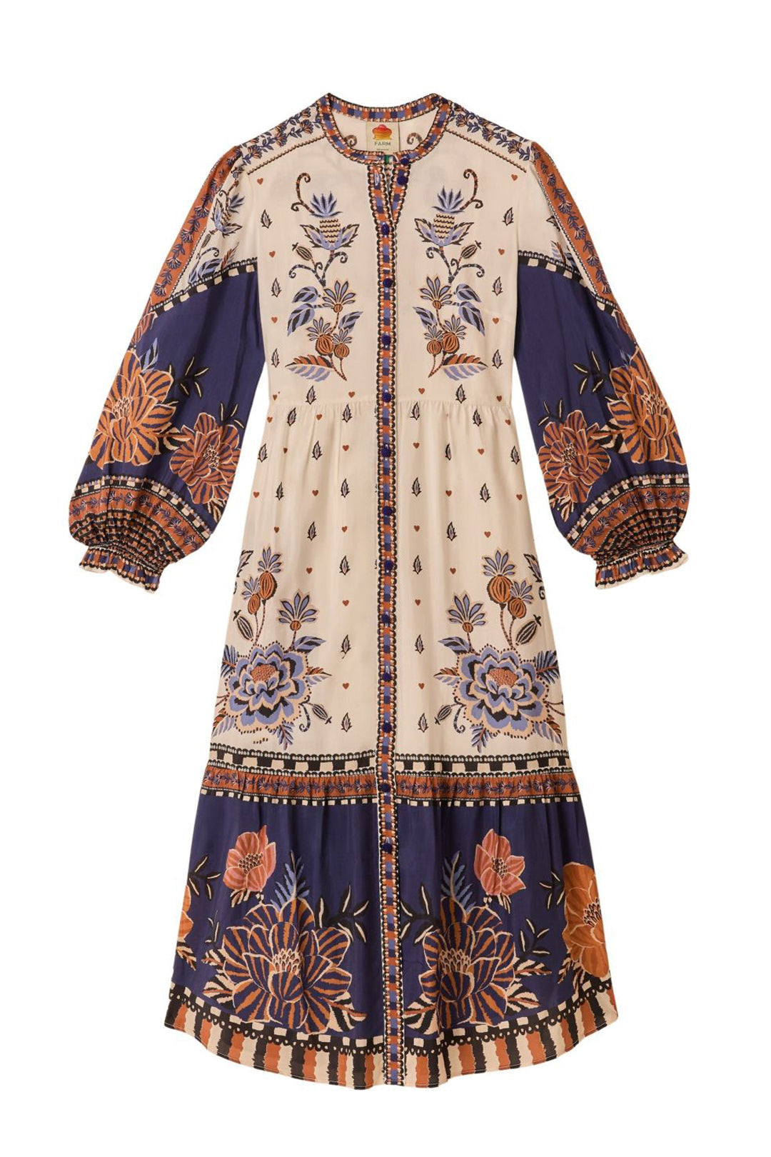 Robe midi Ainika à manches longues en coton - Blanc