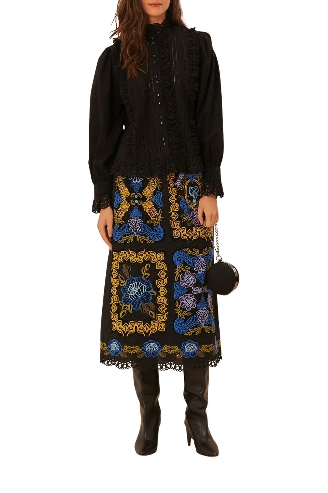 Chemise à dentelle et plis en coton - Noir