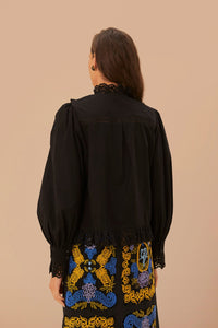 Chemise à dentelle et plis en coton - Noir