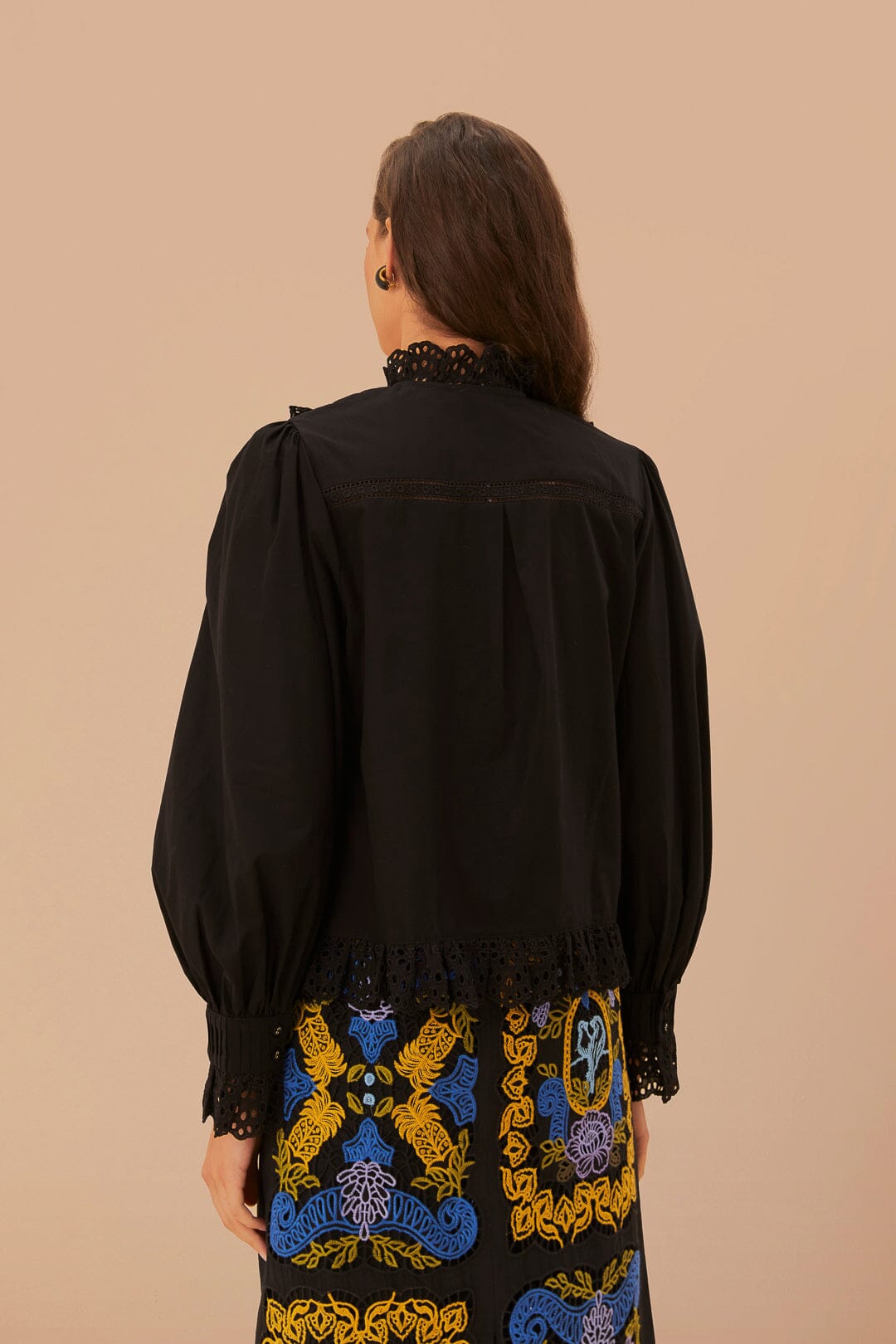Chemise à dentelle et plis en coton - Noir