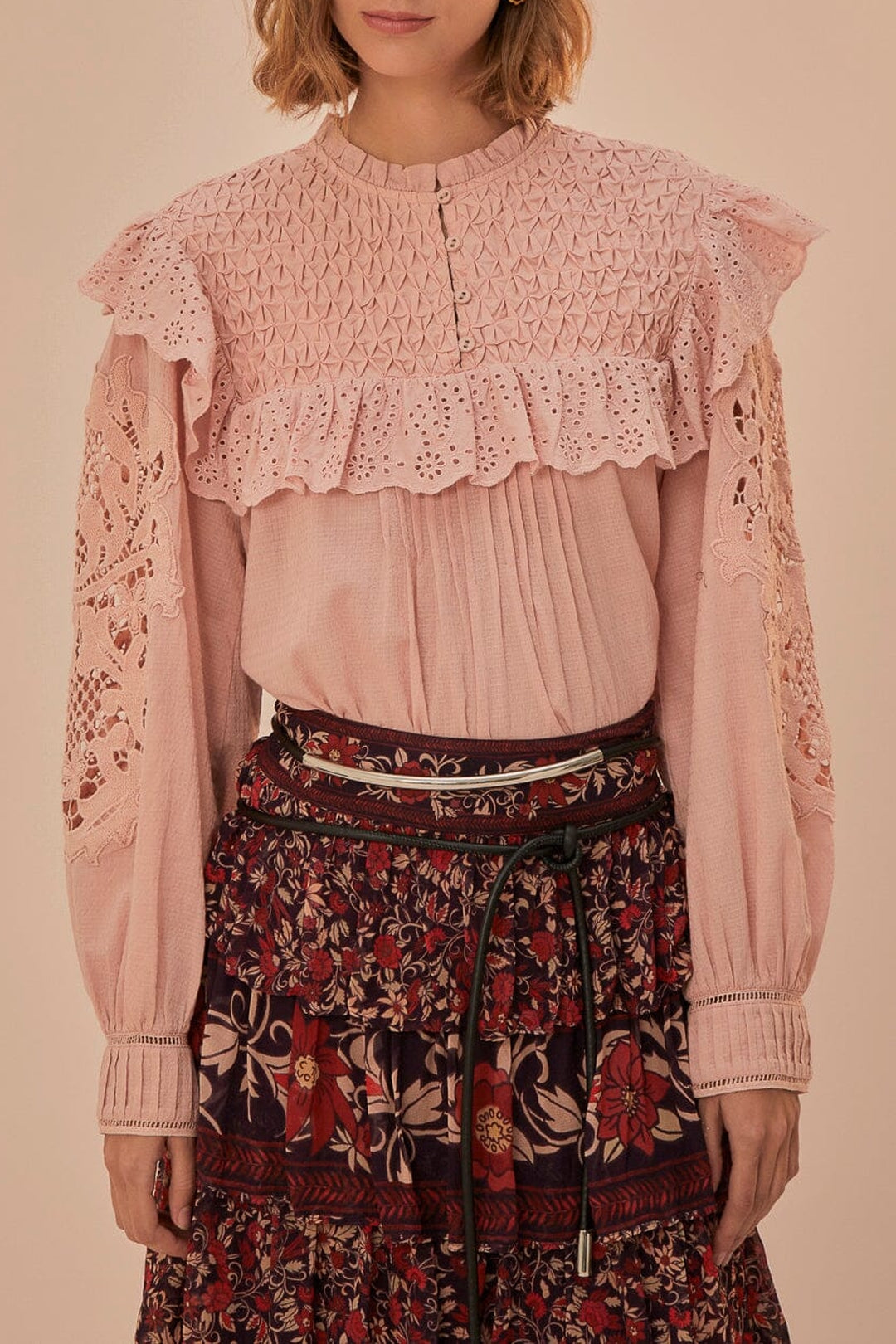 Blouse Nid d'Abeille en coton - Rose