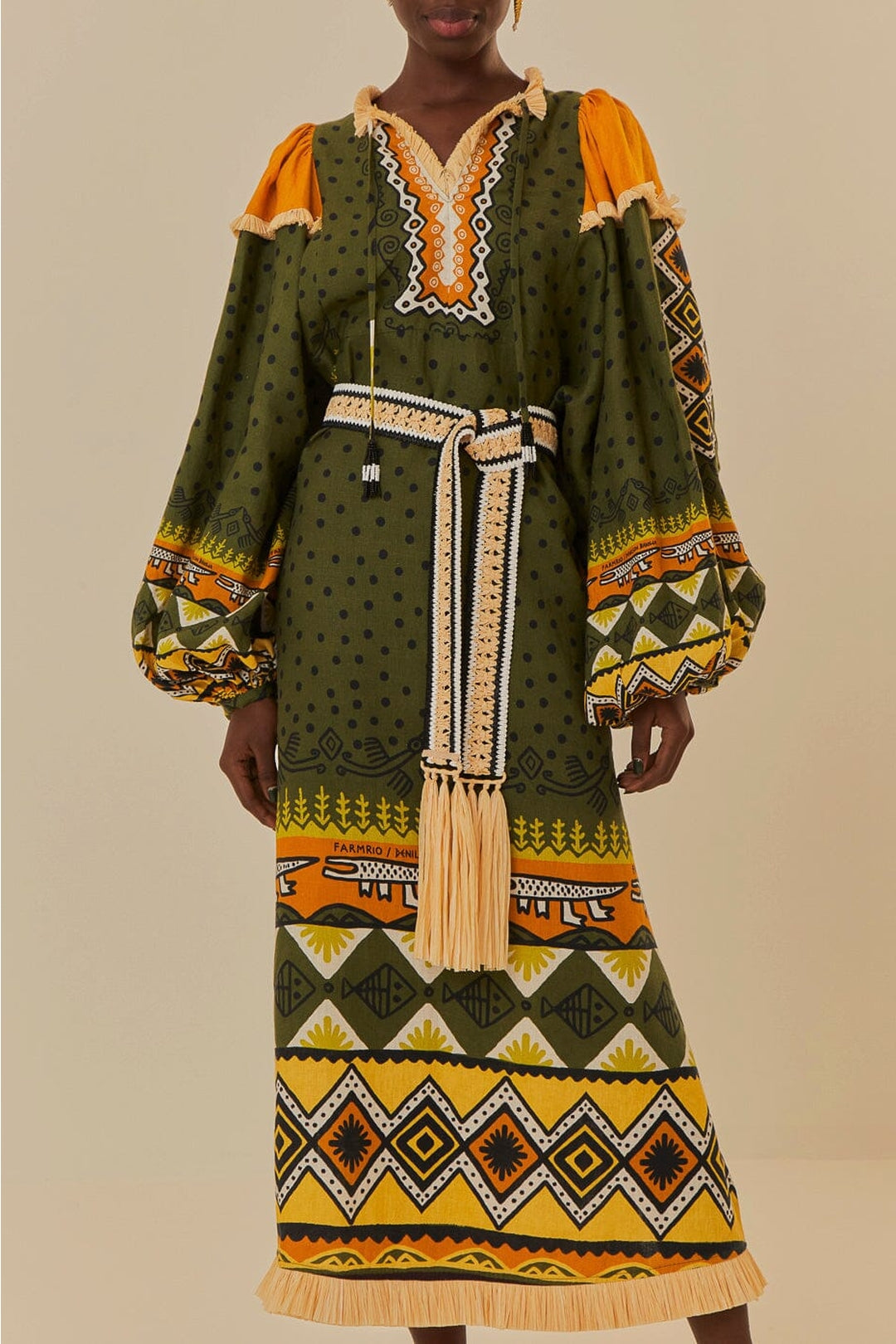 Robe midi Création à manches longues en lin - Vert