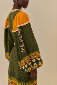 Robe midi Création à manches longues en lin - Vert