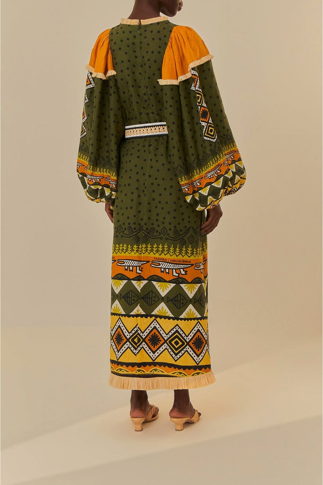 Robe midi Création à manches longues en lin - Vert