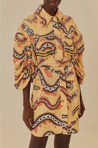 Robe courte Time Sand à motif serpent en lin - Beige