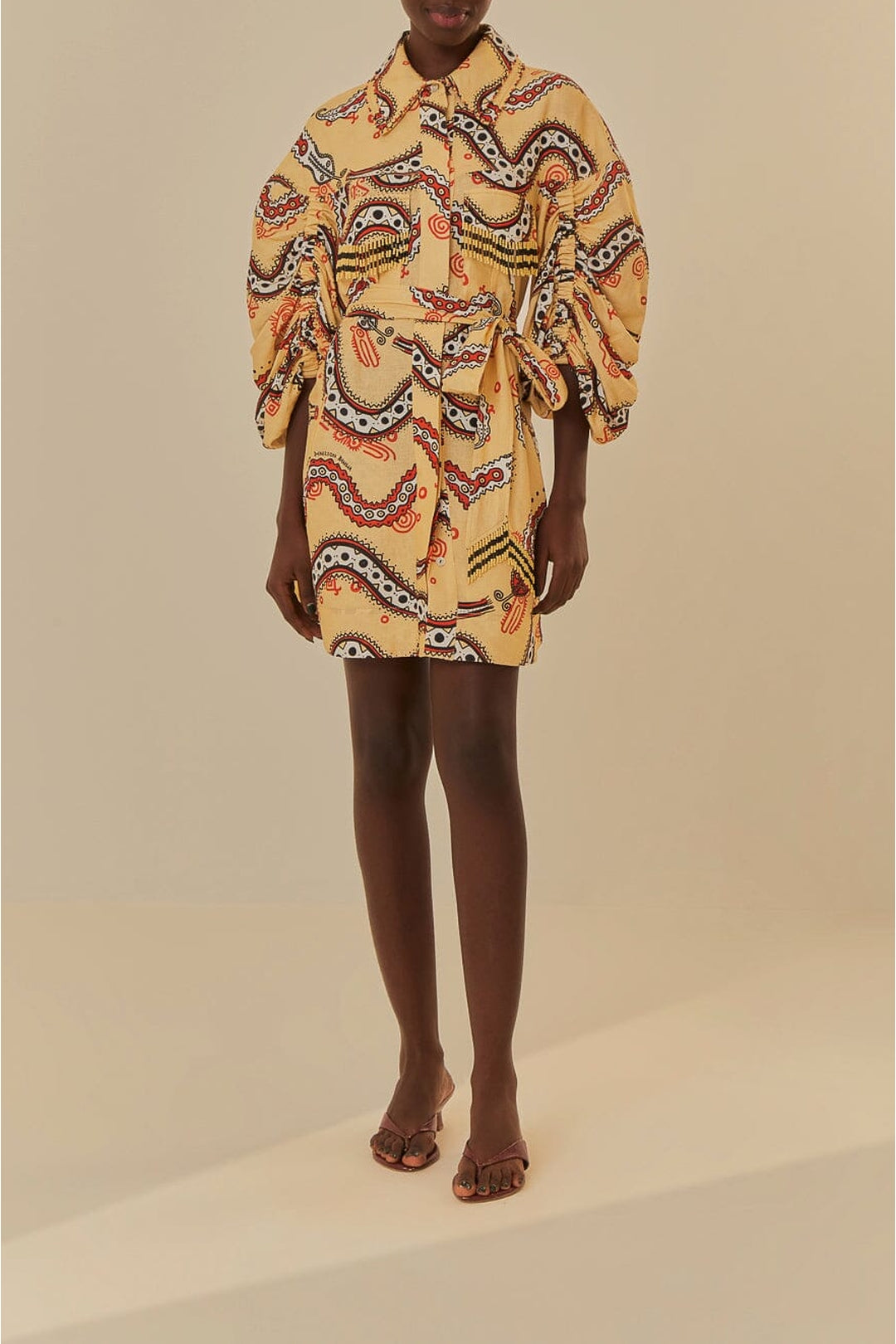 Robe courte Time Sand à motif serpent en lin - Beige