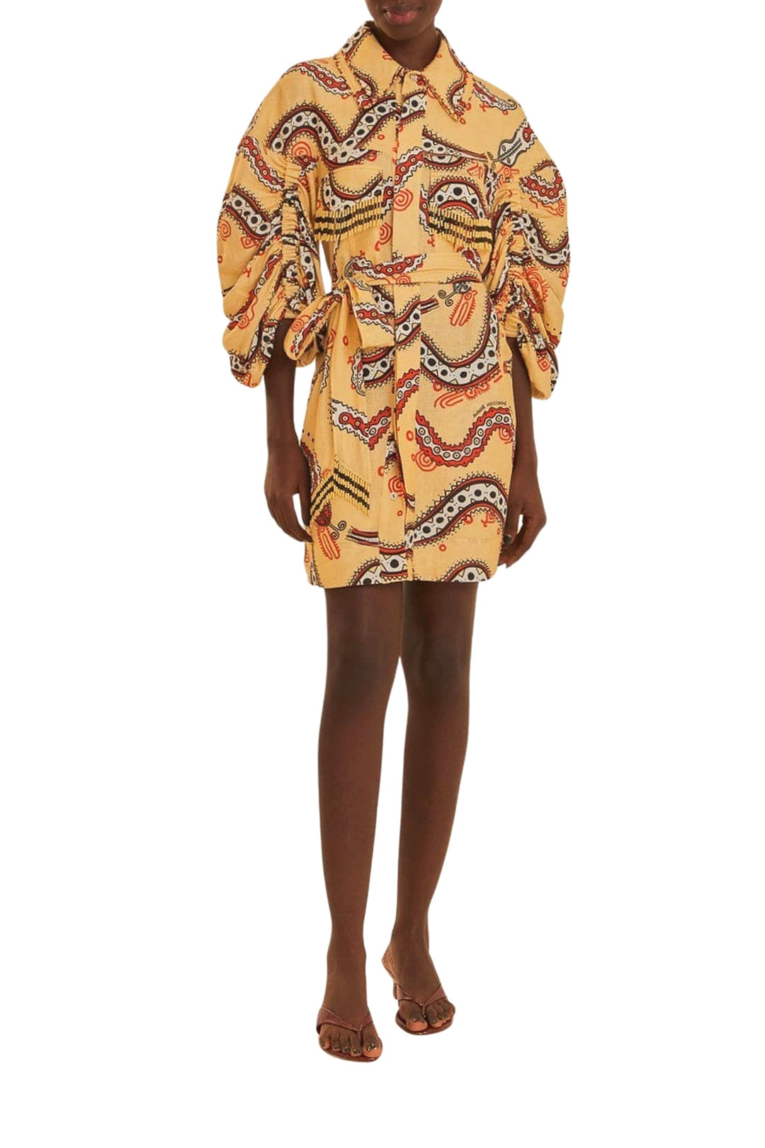 Robe courte Time Sand à motif serpent en lin - Beige