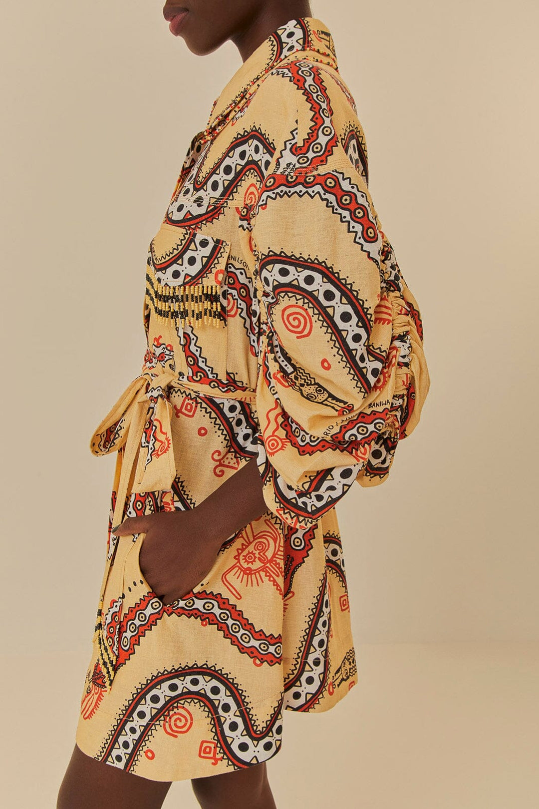 Robe courte Time Sand à motif serpent en lin - Beige