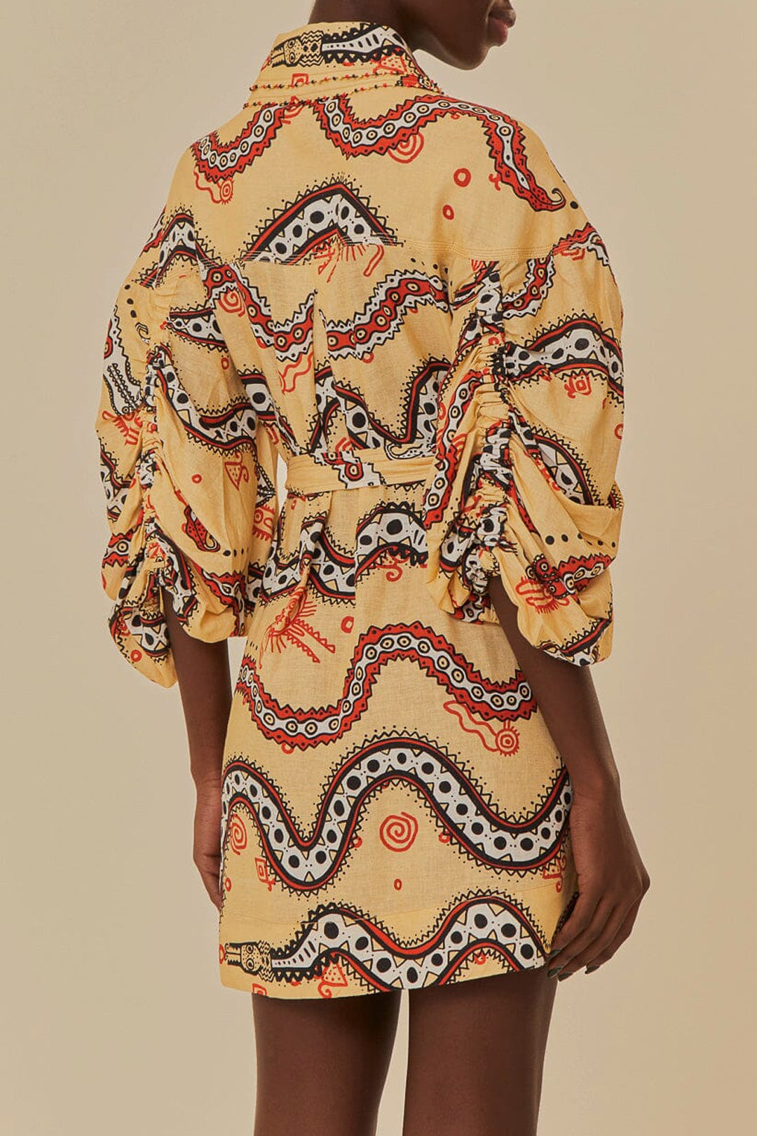 Robe courte Time Sand à motif serpent en lin - Beige